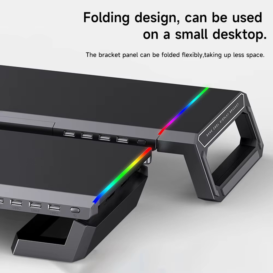 ELOOLE RGB Computer-Monitorständer in Schwarz mit USB 2.0/3.0 Schnittstellen, Aufbewahrungsschublade und Handyhalterung zur Computererhöhung für dein Gaming-Setup - Bild 3