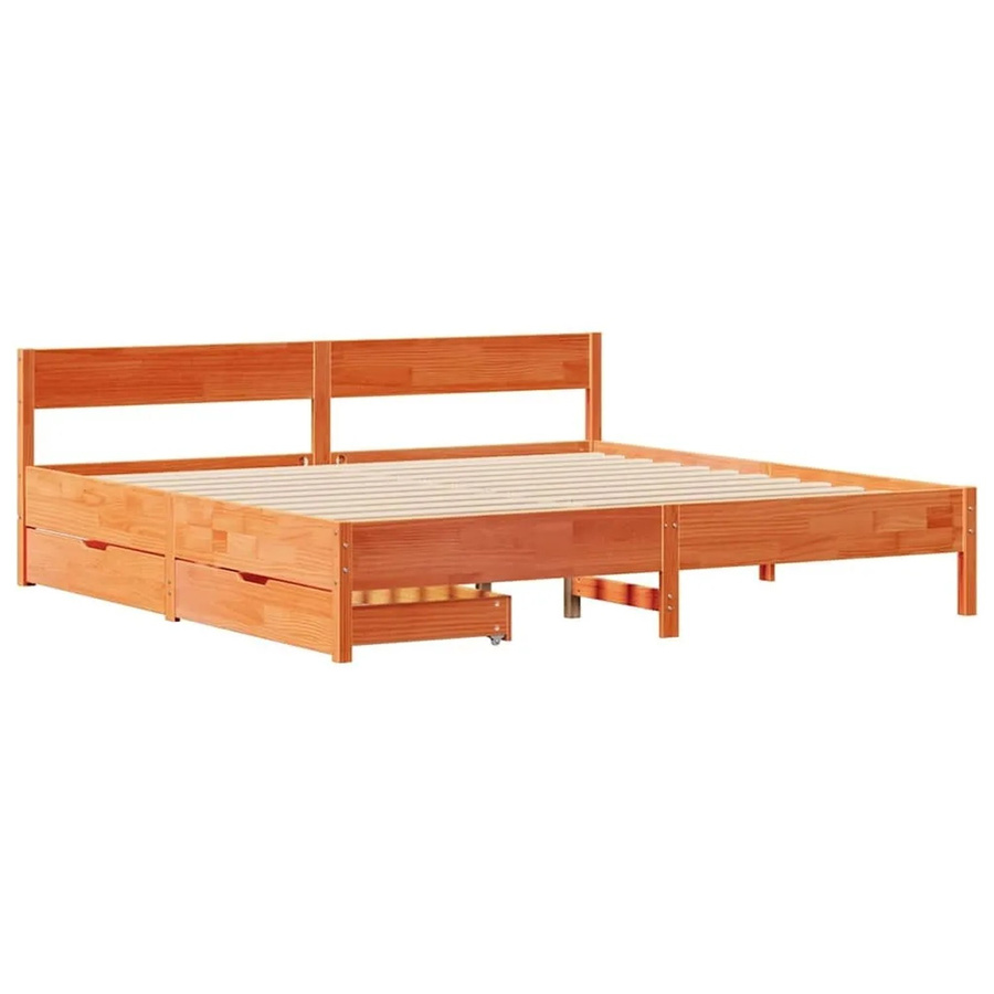 vidaXL Massivholzbett aus Kiefernholz mit Schubladen in Wachsbraun, B/T/H: 200 x 200 x 71,5 cm - Bild 2
