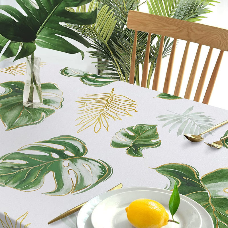 Sanya Tischdecke mit Blattmuster in Weiß, rechteckige Tischdecke aus Polyester-Baumwoll-Mischung, wasserabweisend und modern - Bild 2