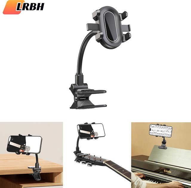 LRBH Gitarrenkopfhalter in Schwarz für Live-Übertragungen, Unterricht und Videoaufnahmen, kompatibel mit E-Gitarre, Bass und Ukulele für Android und iPhone - Bild 1