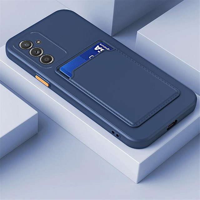 Silikon Kartenfach Halter Handyhülle für Samsung Galaxy A55 A54 A53 A52s A34 A15 5G A12 A14 A32 4G A13 A22 A33 in Transparent und Blau - Bild 1