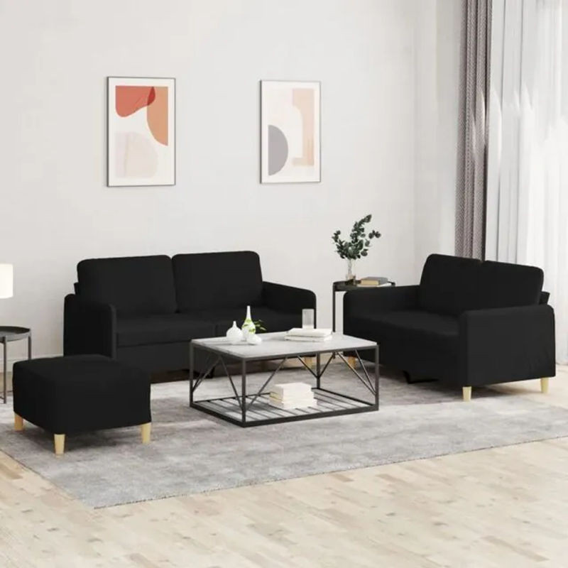 3-tlg. Sofagarnitur Vidaxl in Schwarz aus Stoff und Metall mit Kissen im modernen Design - Bild 1