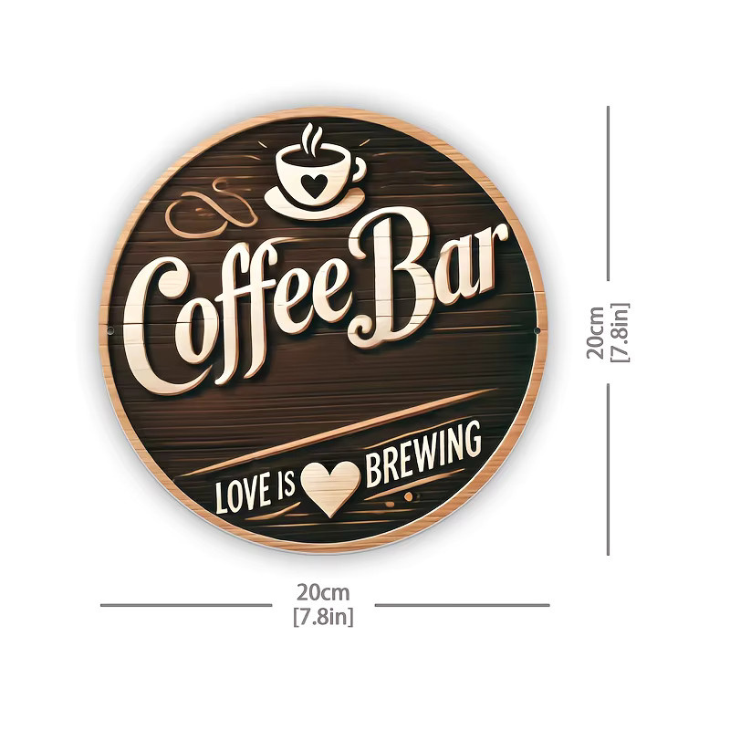 Potdemiel Rundes Kaffeebar-Schild im Vintage-Stil aus Metall, Farbe: Braun, Durchmesser: 20,3 cm - Bild 2