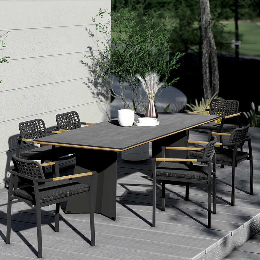 Zebra Tisch Ajax in Graphit mit HPL Beton-Optik auf recyceltem Teak und pulverbeschichtetem Stahlgestell - Bild 2