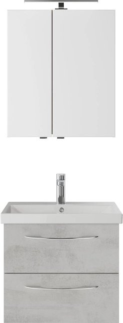 Pelipal Badmöbel-Set Serie 4035, 3-teilig, Oxid Hellgrau, mit Waschbeckenunterschrank, Glaswaschtisch und Spiegelschrank mit LED-Beleuchtung und Steckdose - Bild 1