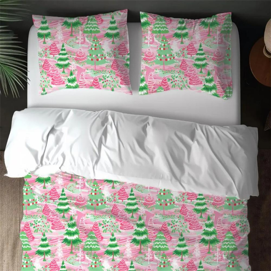 JMG Household Supplies Preppy Weihnachtsbettwäsche in Pink, Mikrofaser Bettwäsche-Set mit 1 Bettbezug und 2 Kissenbezügen, B/H: 135 x 200 cm - Bild 3