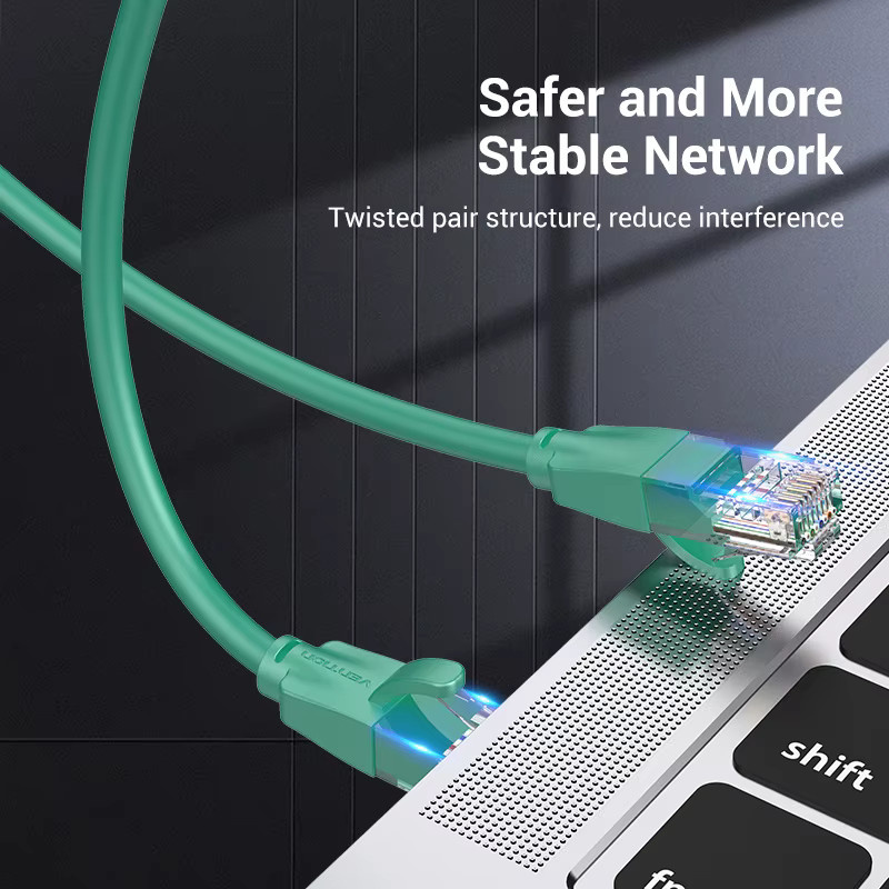 Vention CAT6 Ethernet-LAN-Kabel mit RJ45-Stecker, abgeschirmtes Gigabit-Netzwerkkabel, schwarz/grün, Länge: 1 m - Bild 5