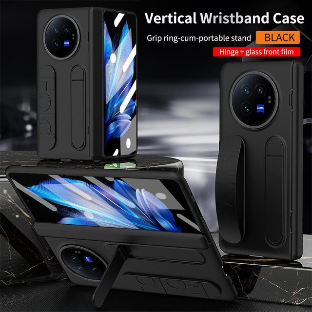 VIVO X Fold 3 Pro Silikon Handyhülle mit 180 Grad drehbarem Armbandständer und vollständigem Linsenschutz in Schwarz - Bild 1