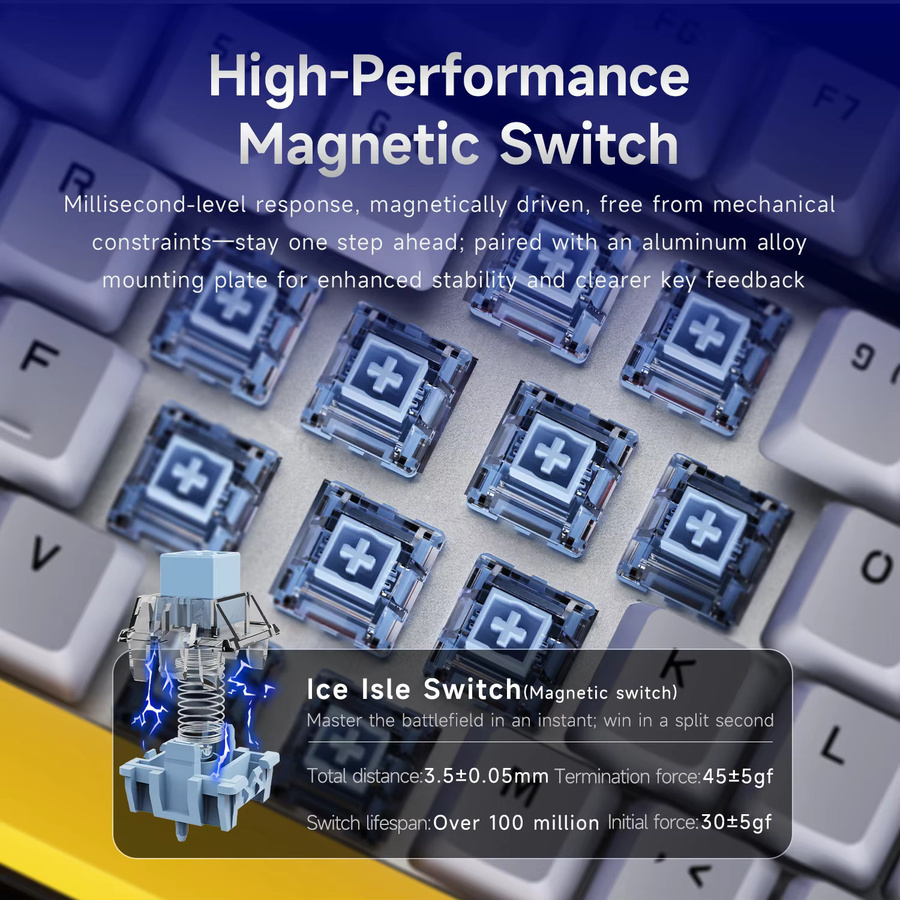 Ajazz AK820 V2 HE Gaming-Tastatur in Weiß mit Hall-Effekt, 75% Layout, Rapid Trigger, 8000Hz Polling-Rate und Metall-Lautstärkeregler - Bild 4