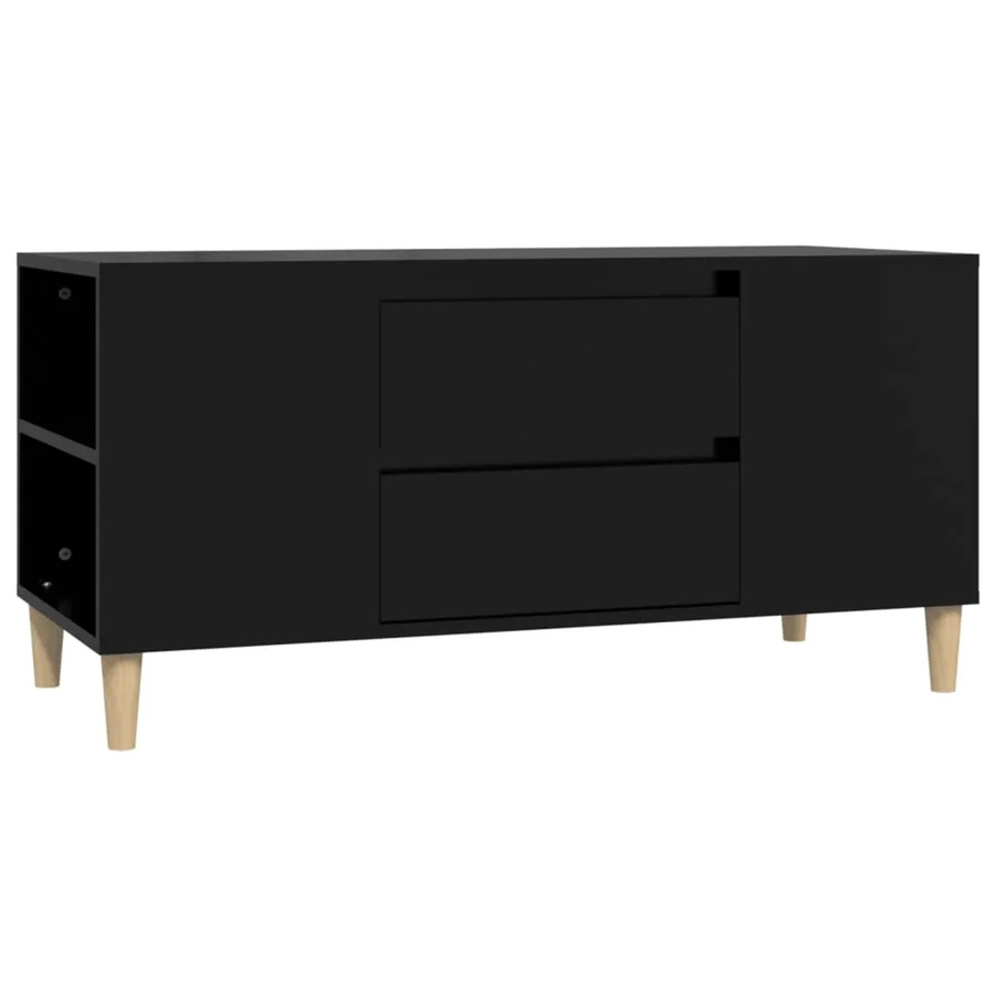 vidaXL TV-Schrank in Schwarz im skandinavischen Stil aus Holzwerkstoff und Eukalyptus, B/T/H: 102 x 44,5 x 50 cm - Bild 2