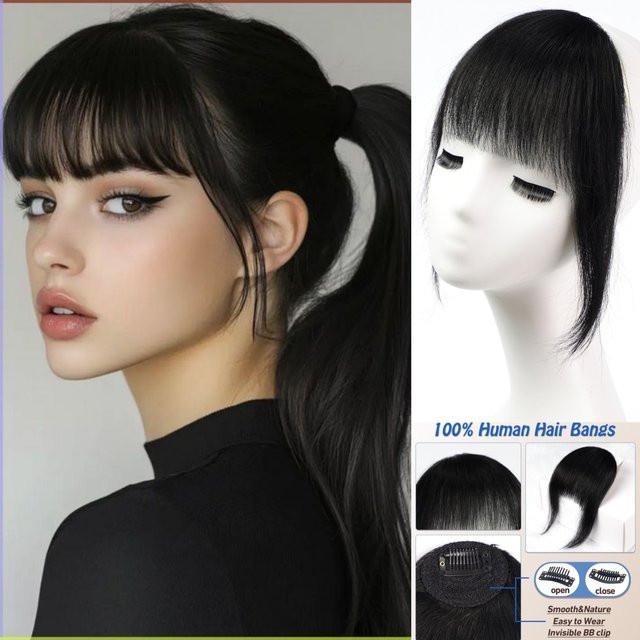 HAIRCUBE Echthaar-Pony mit Koteletten, Schwarz - Bild 1