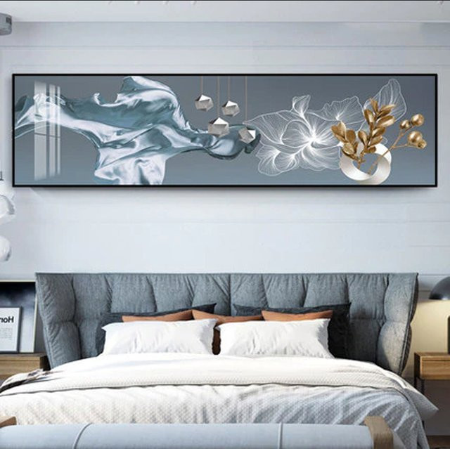 TPFLiving XXL Riesen Luxus Poster Leinwand mit abstrakten Linien und Formen in Weiß, Blau, Grau, Silber und Gold, Modell TPFL-LW-301-MB, Breite: 45 cm, Höhe: 180 cm - Bild 1