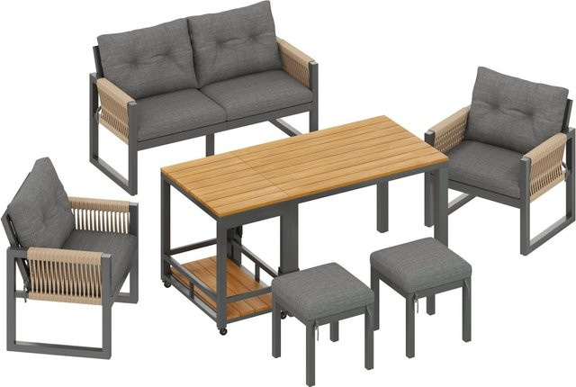 Merax Outdoor-Sofa-Set in Grau mit Eisengestell und geflochtenen Armlehnen inklusive Tisch - Bild 1