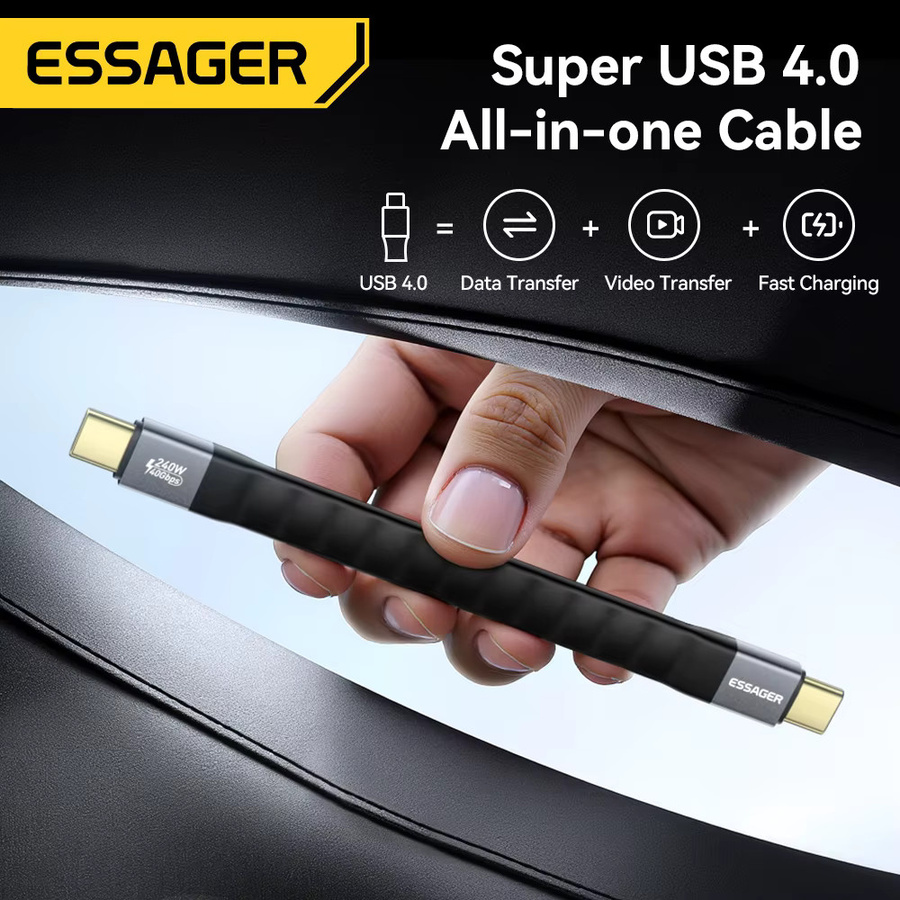 Essager USB 4.0 Typ-C-Kabel in Schwarz mit 40 Gbit/s Datenübertragung, 8K Video und 240 W PD Schnellladefunktion für MacBook, iPhone und Laptop - Bild 2