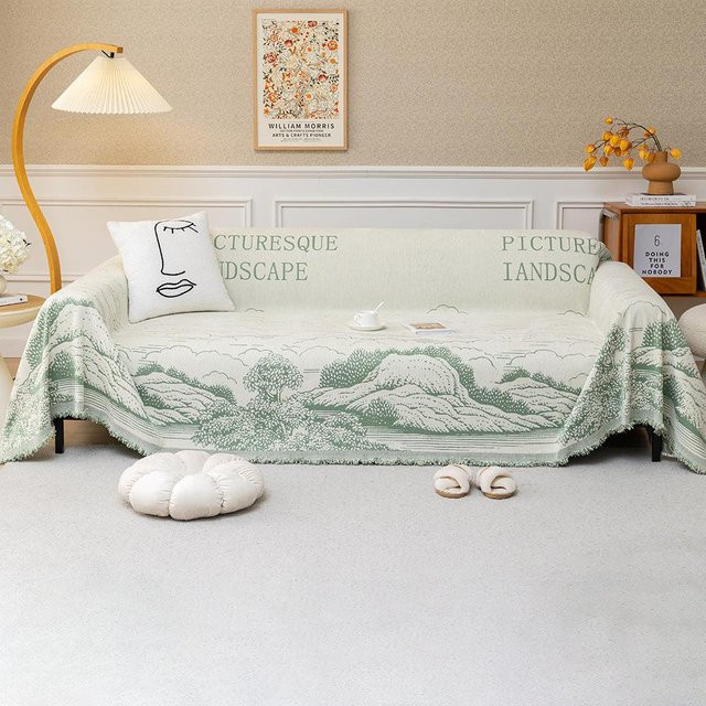 Winterliche Chenille Sofa-Abdeckung im chinesischen Stil mit Berg-Motiv, B/B: 180 x 130 cm - Bild 1