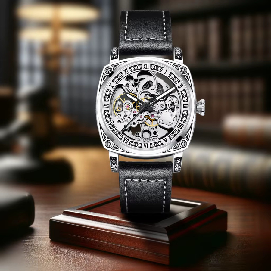 CAROTIF Armbanduhr Automatik, Edelstahl, Silber, Schwarz, Herren - Bild 4