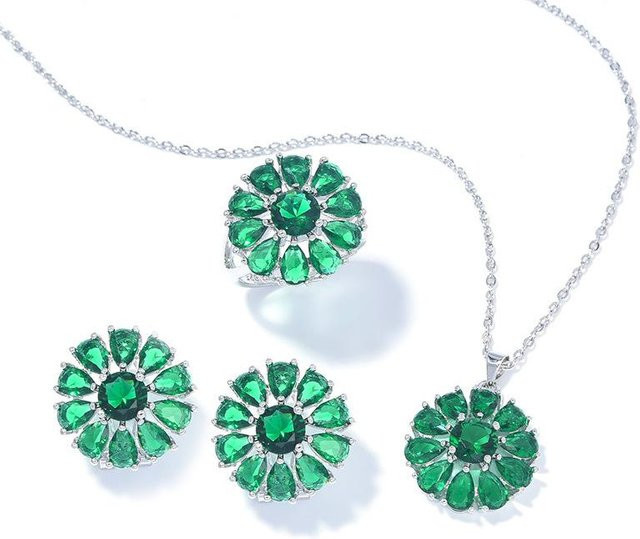 YIRAN Schmuck-Set Sonnenblumen, Zirkonia, Kupfer, Weiß, Unisex - Bild 1