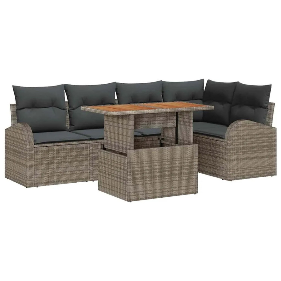 vidaXL Garten-Sofa-Set 6-teilig in Grau mit Polsterkissen und integriertem Stauraum aus Poly-Rattan und Stahl - Bild 2