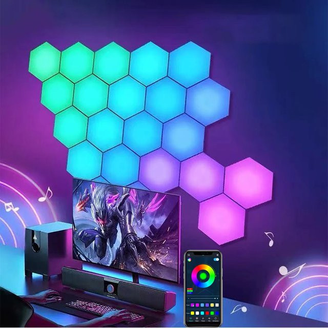 LAZZ HARR RGB Intelligente Sechseckige LED Wand Lampe mit App-Steuerung und Musik-Rhythmus-Modus, Multicolour Nachtlicht für Schlafzimmer und Spielzimmer - Bild 1