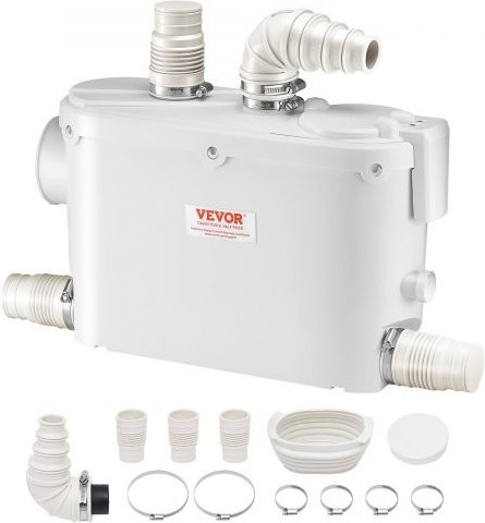 VEVOR Abwasser Hebeanlage 500W mit 6600 L/h Durchfluss und 8 m Förderhöhe, Weiße Macerator Abwasserpumpe für Toilette, Keller, Küche, Spüle, Dusche und Badewanne - Bild 1