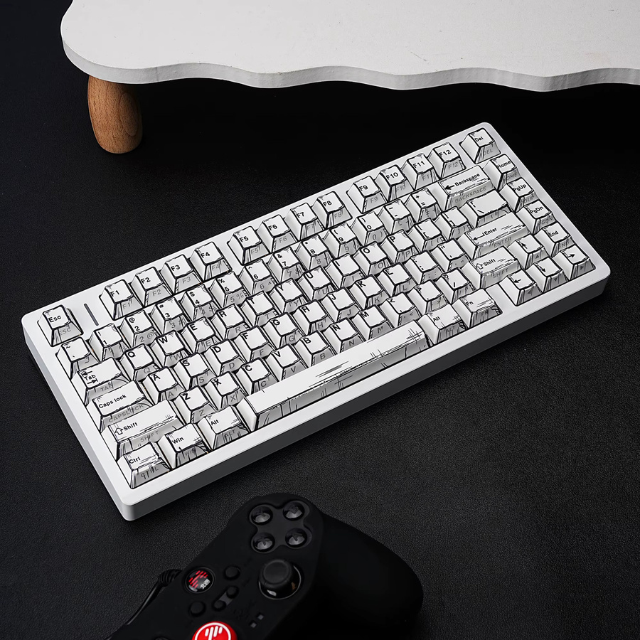 Jaycomia Comic White Keycaps im Cherry Profile mit Dye-Sub Doppeldruck für mechanische Tastaturen im ISO-Layout, 131 Tasten in Weiß - Bild 3