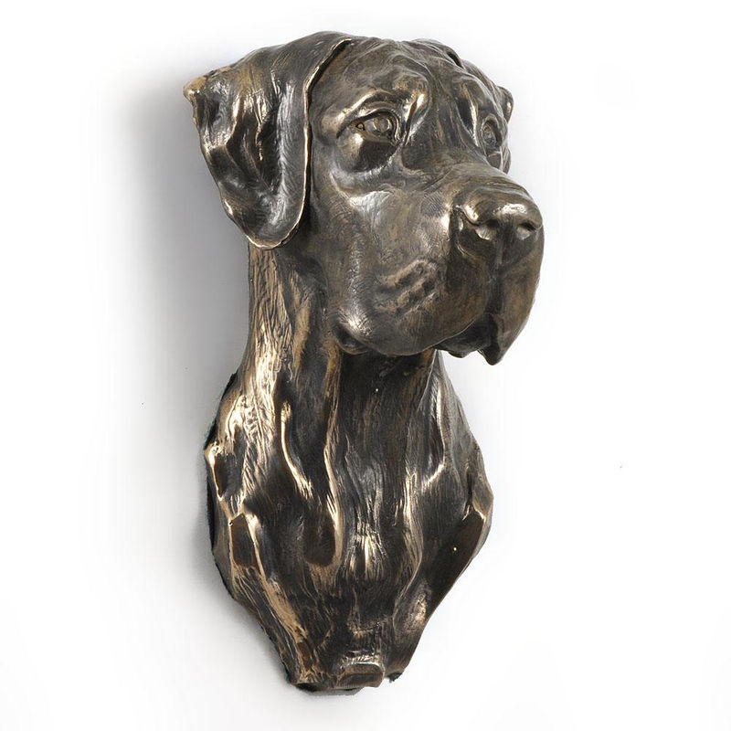 Deutsche Dogge II Hundestatue Art-Dog als hängende Büste aus Kunstharz und Metall in Braun - Bild 3