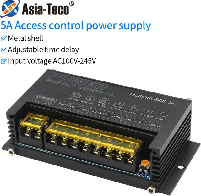 Asia-Teco 12V Relaisschalter-Netzteil für elektronische Zugangskontrollsysteme, PUSH COM GND 5A, Spannungswandler Regler, Schwarz - Bild 1