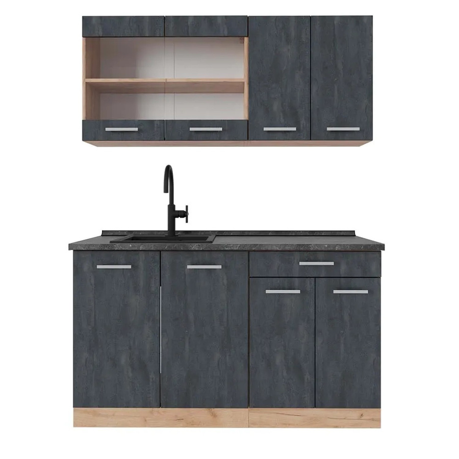 Vicco Singleküche R-Line Schwarz Beton Eiche mit Arbeitsplatte Anthrazit B/T/H: 140 x 60 x 81,6 cm - Bild 2