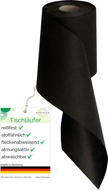 Sensalux Vlies-Tischläufer Schwarz, wasserabweisend und waschbar, Breite: 15 cm, Länge: 25 m - Bild 1