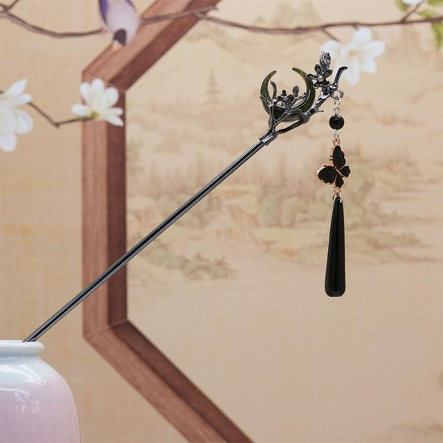 YULIN Haarstab, Schmetterling Blume Quaste, Schwarz, Damen - Bild 1
