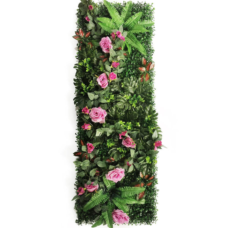 Linhongbin Künstliches Rosen-Wandpanel mit Strohmatte zur Wandmontage, Grün, B: 40 cm, H: 120 cm - Bild 3