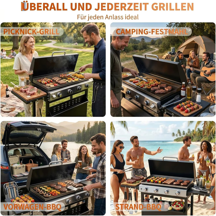 HiMISS 2-in-1 Gasgrill mit 4 Flammen und Plancha-Oberfläche in Schwarz mit wetterfester Haube und 32.000 BTU Leistung - Bild 2