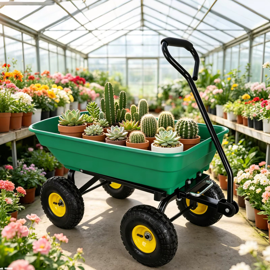 HGTUGO Gartenwagen in Grün mit 55L Volumen, kippbarem Aufbau, verstellbarem Griff und 4 Reifen - Bild 2