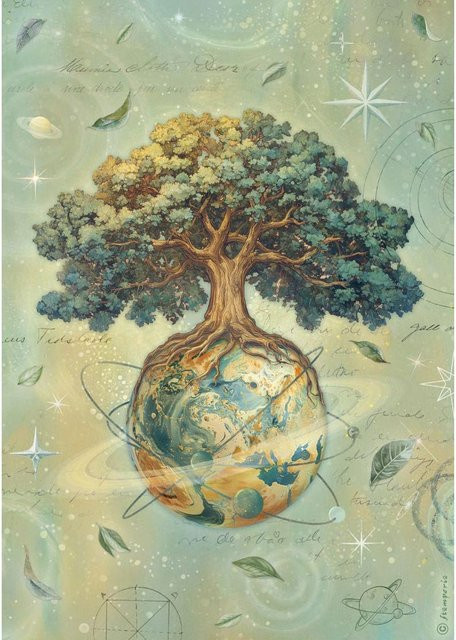 Stamperia Motiv-Strohseide A New Beginning - The World Tree in Multicolor, Format A4 - Bild 1