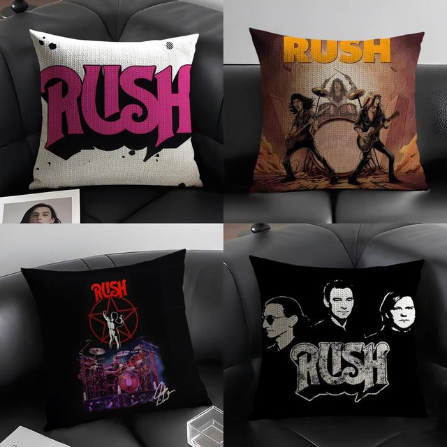R-Rush RockK Band Kissenbezug aus weißem Bio-Leinen mit doppelseitigem Grafikdruck, B/T/H: 30 x 30 x 1 cm - Bild 1
