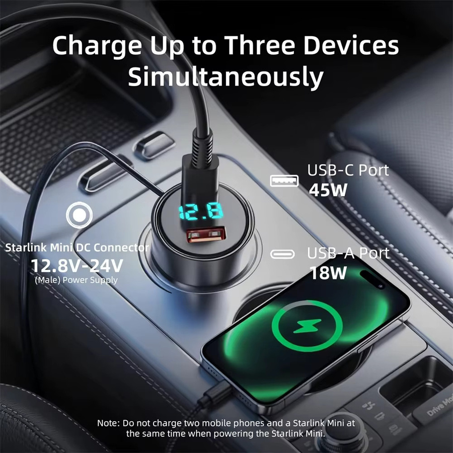 kebidumei DC-Stromkabel für Starlink Mini mit Voltmeter, PD45W+QC3.0 Dual-Ladegerät und Barrel-Plug, wasserdicht, Schwarz - Bild 4