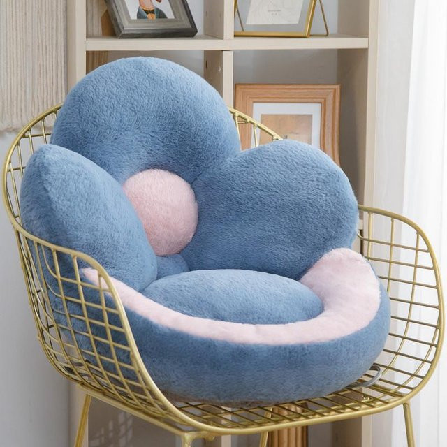 Superweiches Blumenkissen aus Plüsch in Blau, gefülltes Sitzkissen für Kinder und Mädchen, B/H: 48 x 35 cm - Bild 1