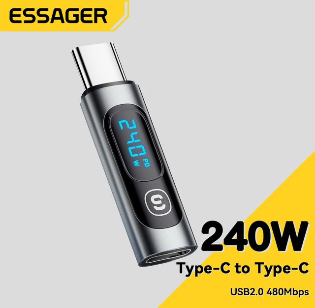 Essager USB-C auf USB-C OTG-Adapter mit 240 W Schnellladung, USB 3.0 und 2.0 Unterstützung, Farbe: Grau - Bild 1