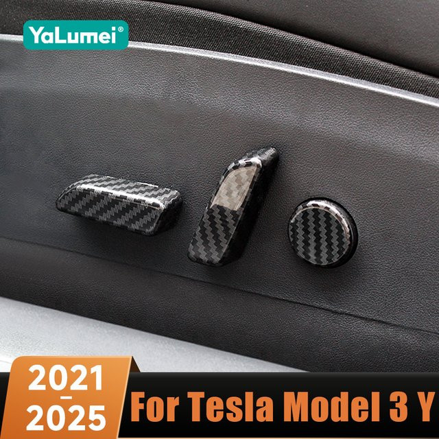 YaLumei Carbon Faser Sitzverstellung Schalter Abdeckung Trim Aufkleber für Tesla Modell 3 und Model Y, Schwarz - Bild 1