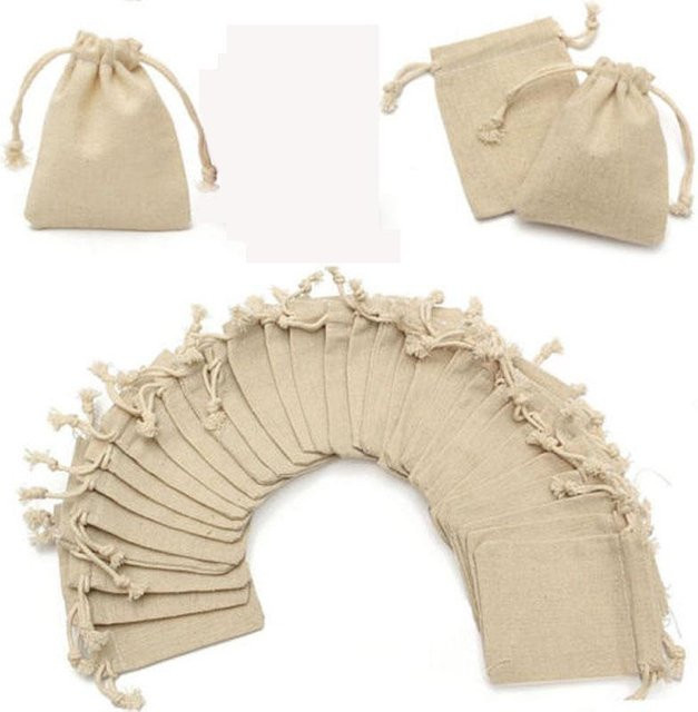50 Stück Mini-Jute-Säcke aus natürlichem Leinen in Beige mit Kordelzug als Geschenktüten und Schmuckbeutel für Hochzeiten und Events - Bild 1