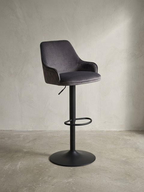 KADIMA DESIGN Barhocker mit Samtbezug und Armlehnen in Grau, B/T/H: 45 x 45 x 106 cm - Bild 1
