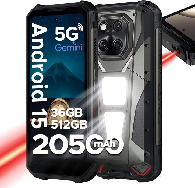 DOOGEE V MAX LR 5G Smartphone mit 512 GB Speicher, 36 GB RAM, 6,78 Zoll Display, 20500 mAh Akku und 200 MP Kamera in Schwarz mit Android 15 - Bild 1