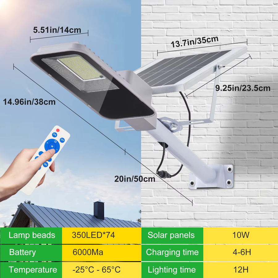 Solar-LED-Straßenleuchte mit 3000LM Helligkeit, Wasserdichte Solar-Flutlichtleuchte mit Dämmerungssensor und Fernbedienung in Weiß - Bild 2