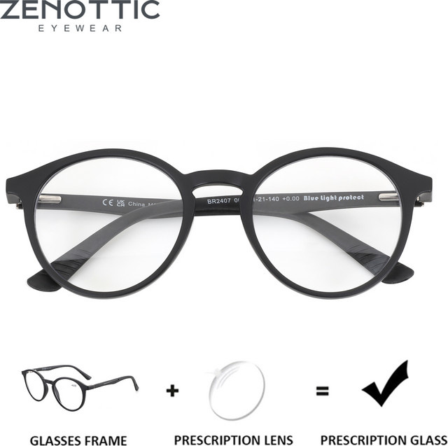 ZENOTTIC Korrektionsbrille, rund, Vollrand, Kunststoff, Unisex, schwarz - Bild 1