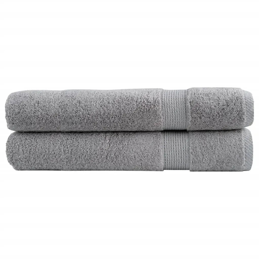vidaXL Premium-Handtücher Set aus 100% Baumwolle in Grau, 2 Stück, B: 100 cm, L: 200 cm, 600 g/m2 - Bild 2