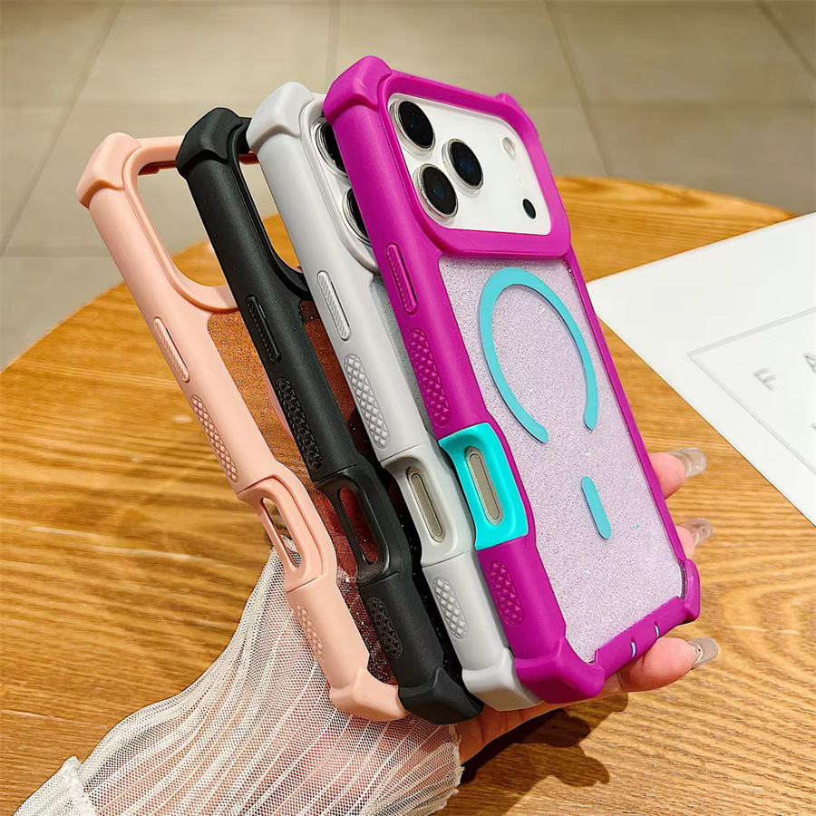 Stoßfeste Glitzer-Schutzhülle mit Magnetverschluss und MagSafe Kompatibilität für Apple iPhone 17 16 15 14 13 12 11 Pro Max Plus in Transparent und Schwarz - Bild 3