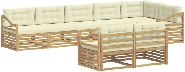 vidaXL Outdoor-Sofagarnitur in L-Form aus Akazienholz mit Kissen in Weiß und Beige - Bild 1