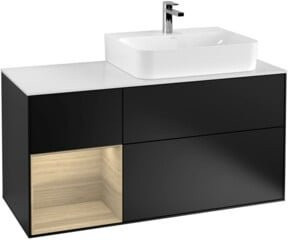 Villeroy & Boch Finion Waschtischunterschrank mit Abdeckplatte und Regal links, Farbe: Schwarz matt lackiert, Breite: 120 cm, Tiefe: 50,1 cm, Höhe: 50,1 cm - Bild 1