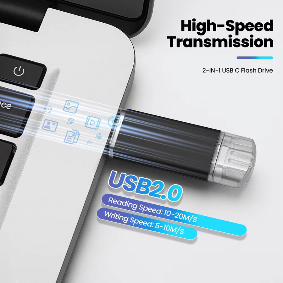 JASTER 2-in-1 USB-C und USB 2.0 Flash-Laufwerk wasserdichter Speicherstick in Grün - Bild 5