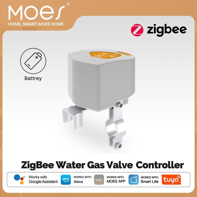 MOES Tuya ZigBee Intelligenter Batterie-Wasser-Gasventil-Controller in Weiß mit Sprachsteuerung für Alexa und Google Home - Bild 1